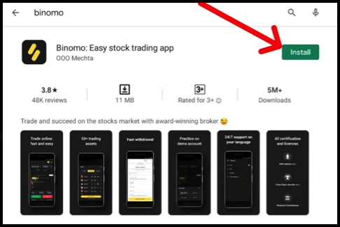 Binomo - android app log in