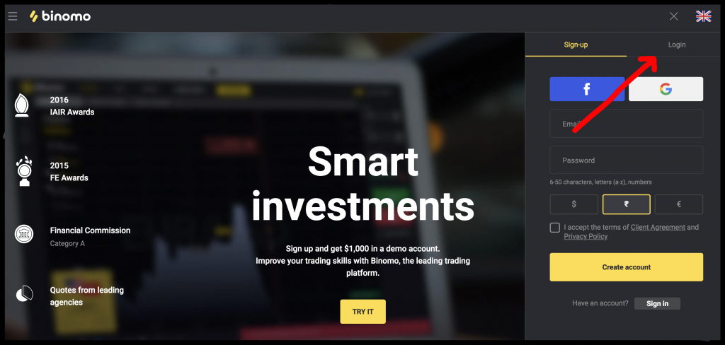 Log in to Binomo with email and password Log in to Binomo with email and password