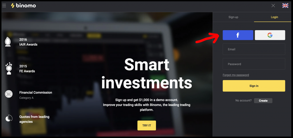 Binomo - log in with Facebook account Binomo - log in with Facebook account