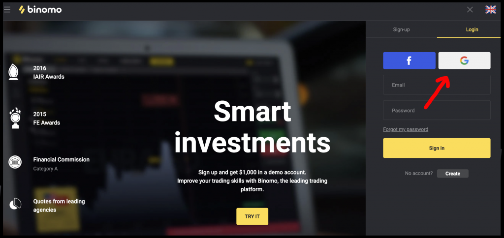 Binomo - log in with Gmail account Binomo - log in with Gmail account