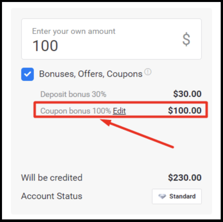 Binomo coupon 100% bonus