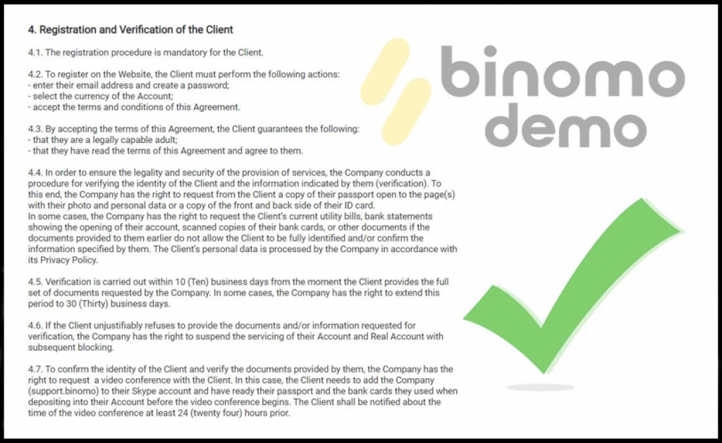Binomo account verification rules