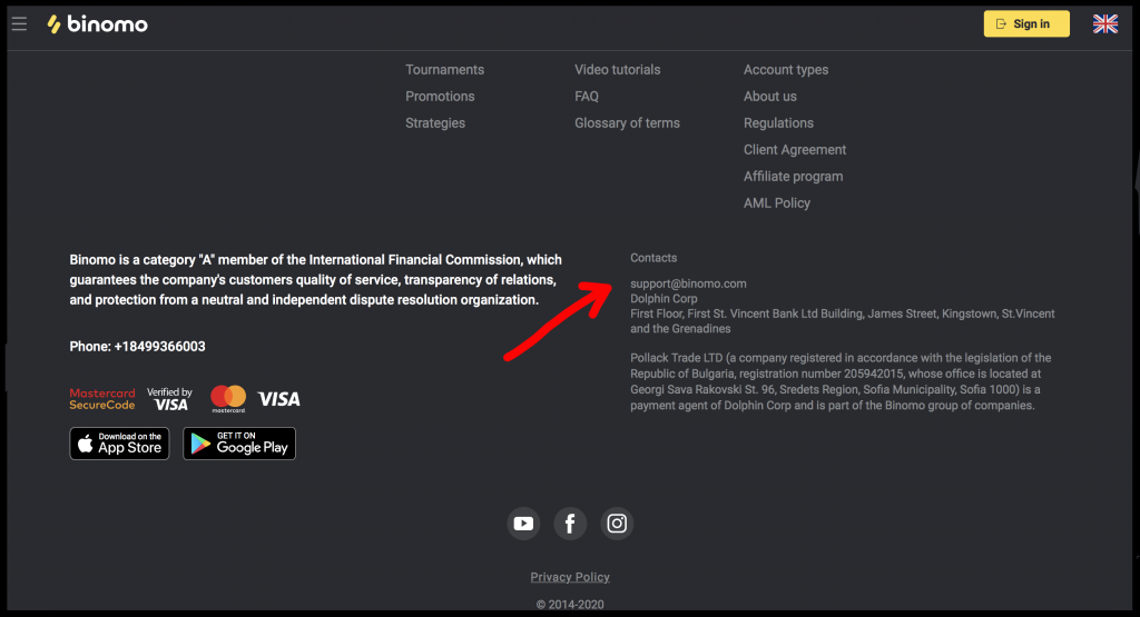Binomo - support & contacts