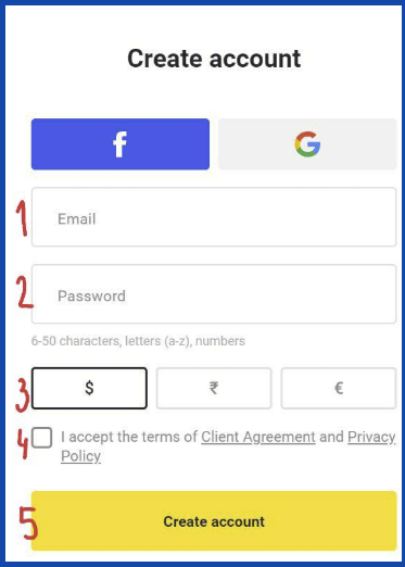 Binomo account registration before deposit