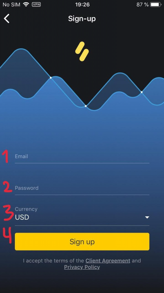 Binomo ios app form registration