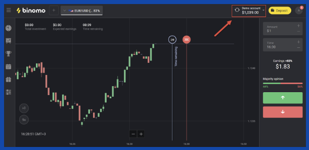 Binomo - trading DEMO account before make deposit