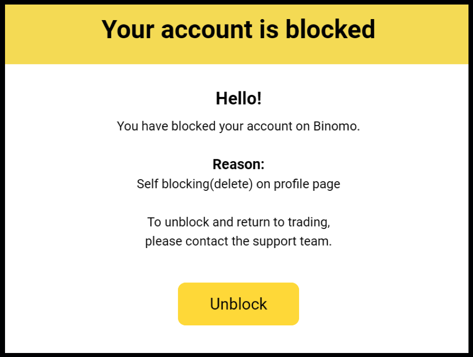 Binomo unblock account