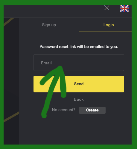 Binomo email restore password form