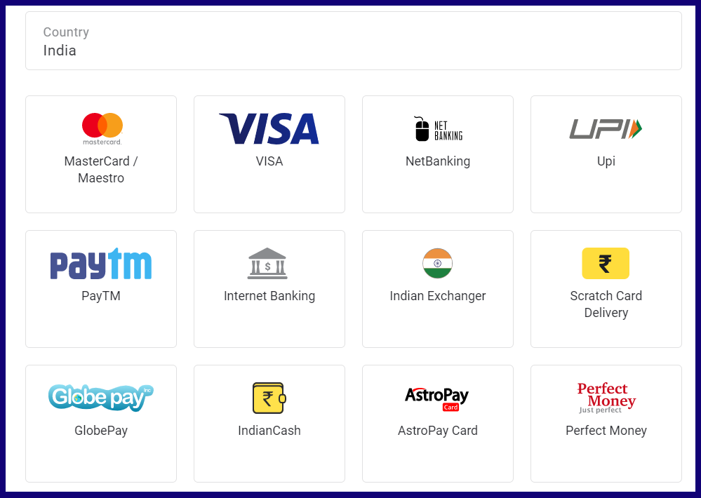 Payment methods for traders from India